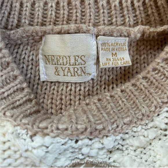 Vintage Needles & Yarn Abstract Floral Patchwork Sweater Neutral 80s Artsy M - Picture 7 of 13